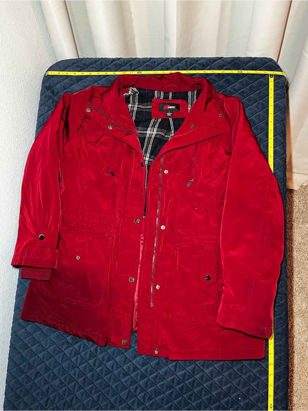 Mystic Red Hooded Utility Jacket with Plaid Lining